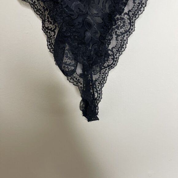 Vtg DELICATES Women's Black Floral Lace Teddy Romper Lingerie Tie Back 80's Sz S - Picture 2 of 8